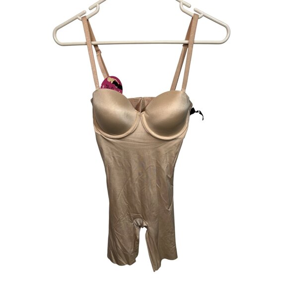 Suit Your Fancy Strapless Mid-Thigh Beige Bodysuit With Adjustable Straps By Spa - Picture 1 of 10